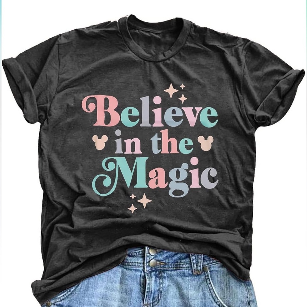 Disney Believe In The Magic Mickey Gray Crew Neck Short Sleeve T-Shirt S